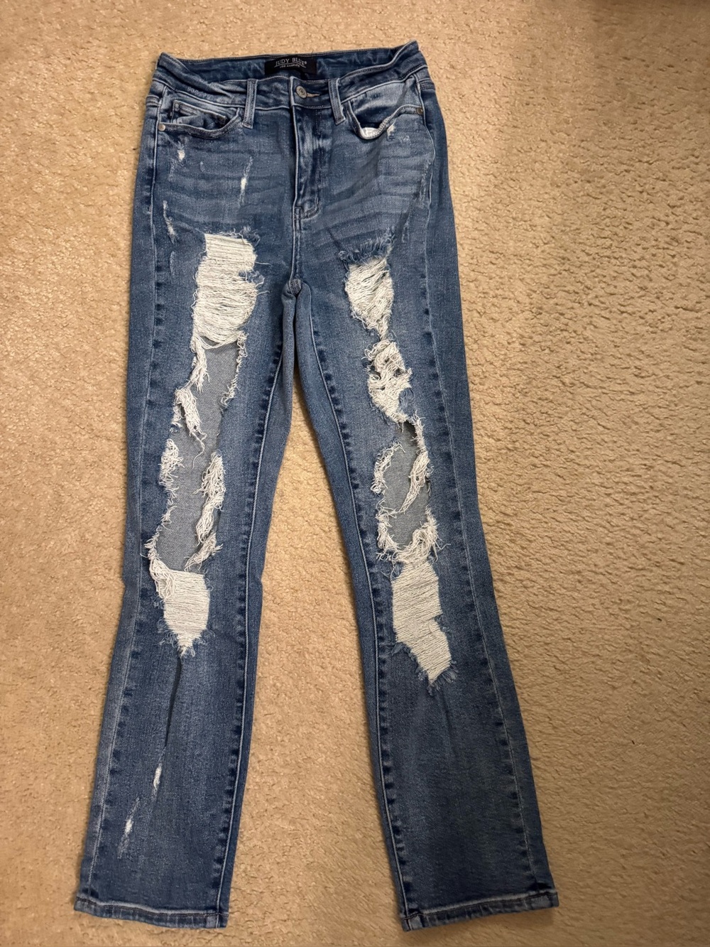 Judy Blue Distressed Straight-Leg Jeans - Dark Blue